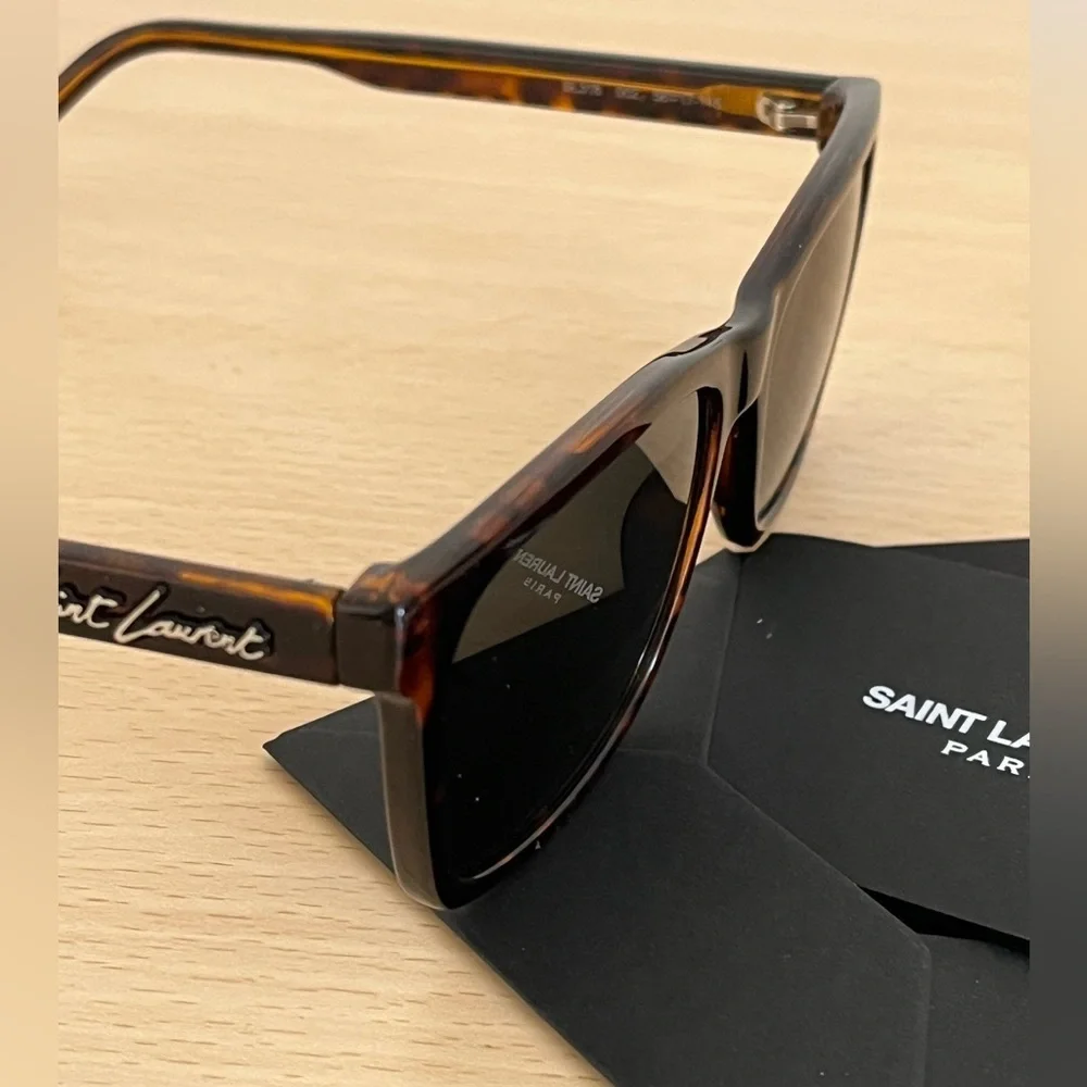 Saint Laurent Brown Tortoiseshell Havana Grey Lens Sunglasses BNWOT Unisex Paris - Picture 14 of 14